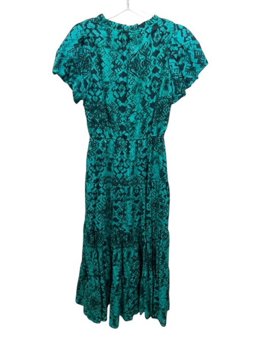 Willa Story Size M Teal & Navy Blue Cotton Abstract Print V Neck Dress Teal & Navy Blue / M