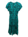 Willa Story Size M Teal & Navy Blue Cotton Abstract Print V Neck Dress Teal & Navy Blue / M