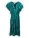 Willa Story Size M Teal & Navy Blue Cotton Abstract Print V Neck Dress Teal & Navy Blue / M