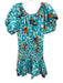 Tanya Taylor Size 6 Blue, White, Multi Cotton Short Puff Sleeve Dress Blue, White, Multi / 6