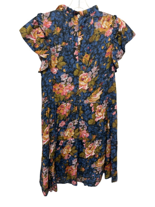 Sea New York Size 10 Blue, Pink, Green Ramie Ruffle Cap Sleeve Ruffle Neck Dress Blue, Pink, Green / 10