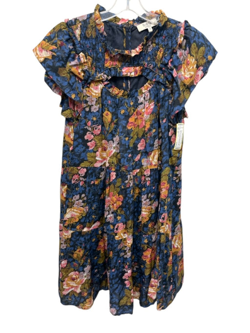 Sea New York Size 10 Blue, Pink, Green Ramie Ruffle Cap Sleeve Ruffle Neck Dress Blue, Pink, Green / 10