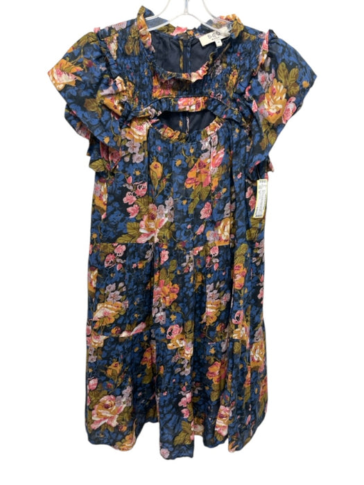 Sea New York Size 10 Blue, Pink, Green Ramie Ruffle Cap Sleeve Ruffle Neck Dress Blue, Pink, Green / 10