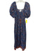 Cleobella Size L Blue, Brown, Black Cotton Short Puff Sleeve Midi Dress Blue, Brown, Black / L