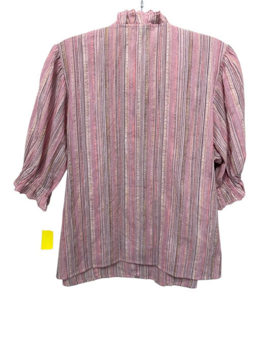 Caballero Size L Pink, Yellow, Multi Cotton Short Puff Sleeve Stripe Top Pink, Yellow, Multi / L
