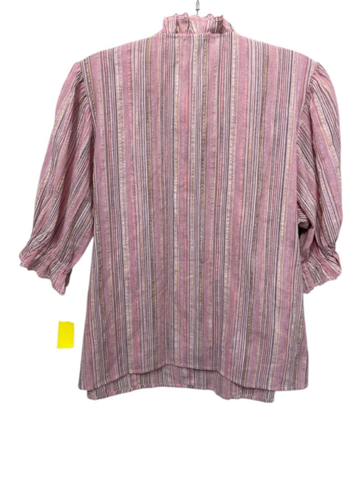 Caballero Size L Pink, Yellow, Multi Cotton Short Puff Sleeve Stripe Top Pink, Yellow, Multi / L