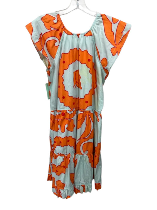 Maude Vivante Size L Aqua Blue & orange Cotton Cap Sleeve V Neck Tiered Dress Aqua Blue & orange / L