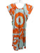 Maude Vivante Size L Aqua Blue & orange Cotton Cap Sleeve V Neck Tiered Dress Aqua Blue & orange / L