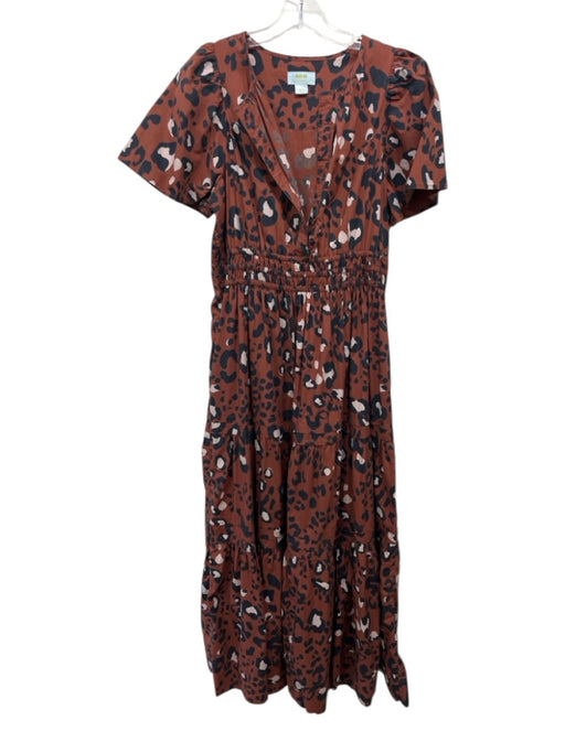 Maeve by ANTHROPOLGIE Size Medium Brown, Black & Cream Cotton Short Sleeve Dress Brown, Black & Cream / Medium