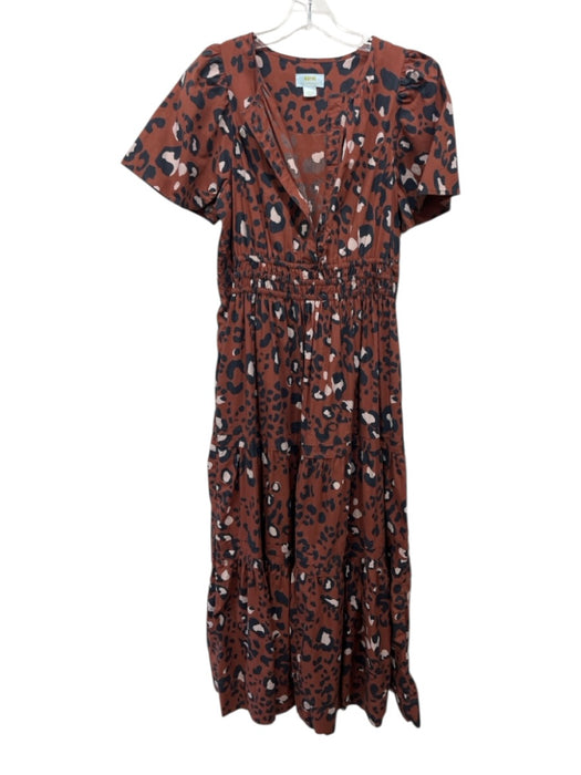 Maeve by ANTHROPOLGIE Size Medium Brown, Black & Cream Cotton Short Sleeve Dress Brown, Black & Cream / Medium