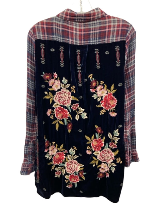 Johnny Was Workshop Size XS Navy Blue & Red No Fabric Tag Velvet Plaid Top Navy Blue & Red / XS