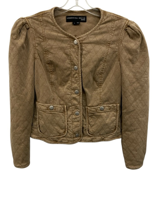 Veronica Beard Jeans Size S Taupe Brown Cotton Blend Quilted Snap Buttons Jacket Taupe Brown / S