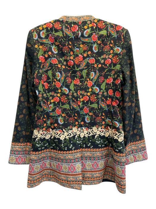 Alice + Olivia Size Est S Black & Multi Cotton Blend Floral Clasp Close Jacket Black & Multi / Est S
