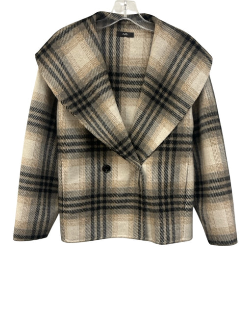 Ruti Size S Beige, Black & Brown Wool & Polyester Plaid foldover collar Jacket Beige, Black & Brown / S