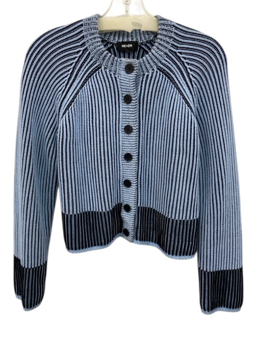 ME+EM Size Est S Blue & Black Cotton Chunky Knit Striped Button Front Sweater Blue & Black / Est S