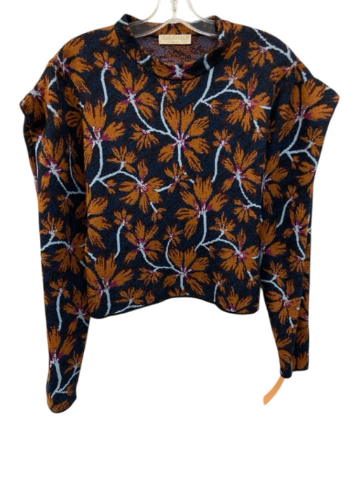Ulla Johnson Size Est S Navy Blue & Orange wool & cotton blend Floral Sweater Navy Blue & Orange / Est S