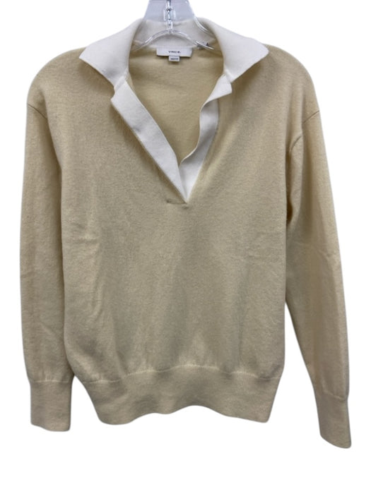 Vince Size XXS White & yellow No Fabric Tag Long Sleeve Collar Sweater White & yellow / XXS