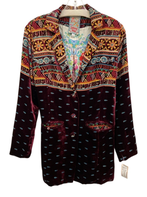 Johnny Was Size XS Burgundy Red & Multi No Fabric Tag Velvet Floral Jacket Burgundy Red & Multi / XS