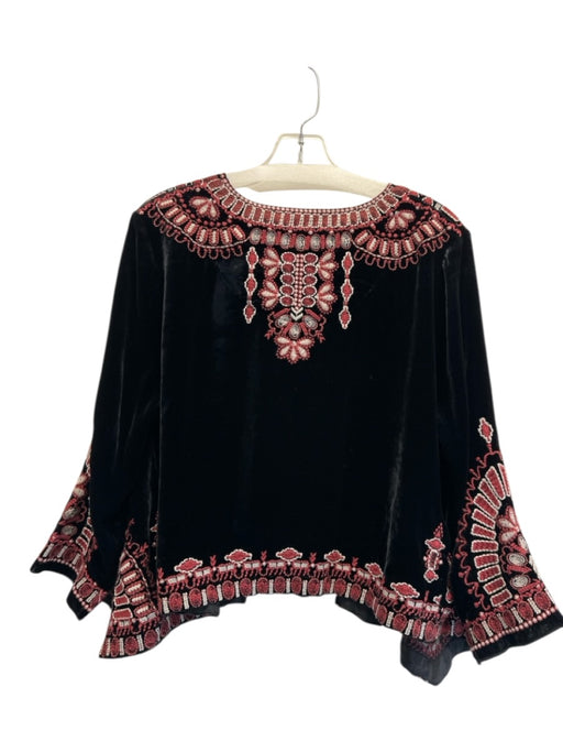Johnny Was Size S Black, Red & White Rayon & Silk Velvet Embroidered Cardigan Black, Red & White / S