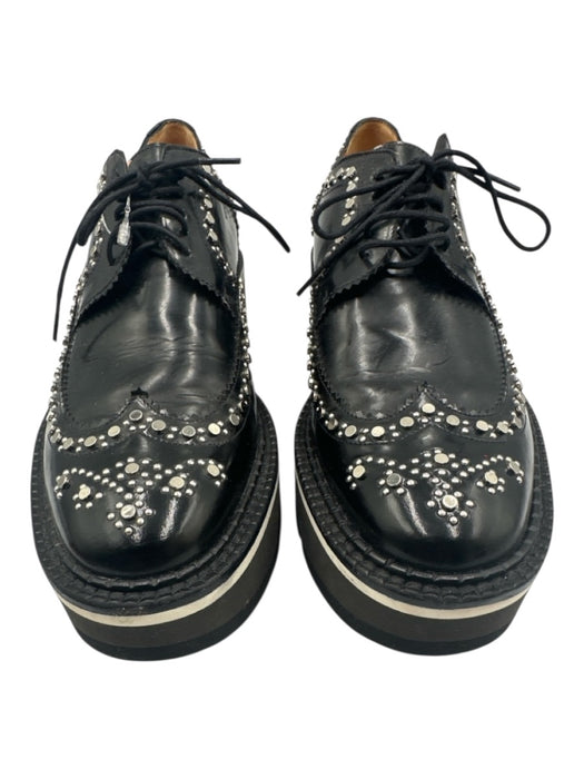 Clergerie Shoe Size 39 Black & Silver Patent Leather Foam Sole Oxford Loafers Black & Silver / 39