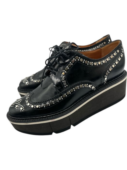 Clergerie Shoe Size 39 Black & Silver Patent Leather Foam Sole Oxford Loafers Black & Silver / 39