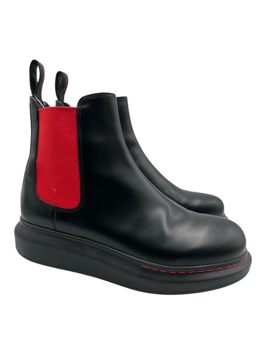 Alexander McQueen Shoe Size 38 Black & Red Leather Color Block Pull On Booties Black & Red / 38