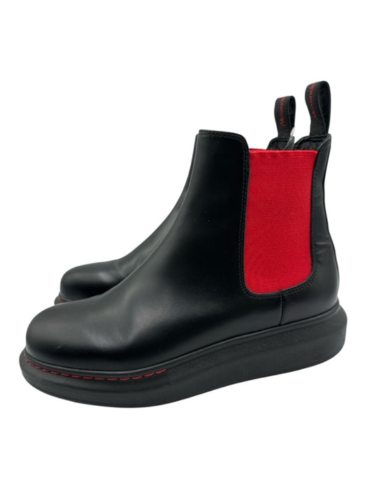 Alexander McQueen Shoe Size 38 Black & Red Leather Color Block Pull On Booties Black & Red / 38