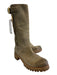 Prada Shoe Size 38 Taupe & Tan Suede Lug Sole Side Zip Buckle Mid Calf Boots Taupe & Tan / 38