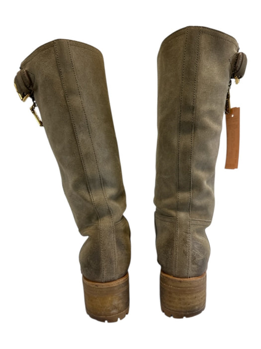 Prada Shoe Size 38 Taupe & Tan Suede Lug Sole Side Zip Buckle Mid Calf Boots Taupe & Tan / 38