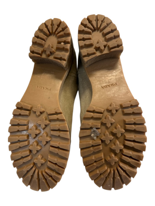 Prada Shoe Size 38 Taupe & Tan Suede Lug Sole Side Zip Buckle Mid Calf Boots Taupe & Tan / 38