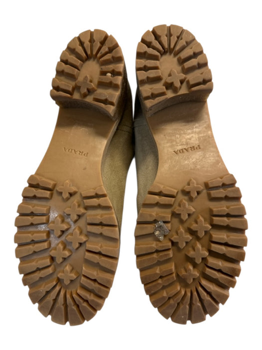 Prada Shoe Size 38 Taupe & Tan Suede Lug Sole Side Zip Buckle Mid Calf Boots Taupe & Tan / 38