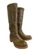 Prada Shoe Size 38 Green Brown Leather Shearling Lined Lug sole Knee High Boots Green Brown / 38