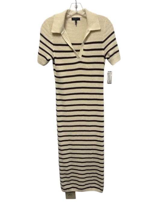 Rag & Bone Size S Cream Beige & Brown No Fabric Tag Wavy Ribbed Knit Dress Cream Beige & Brown / S