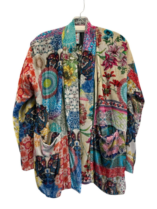 Johnny Was Size XS Blue & Multi Rayon & Silk Velvet Floral Open Front Jacket Blue & Multi / XS