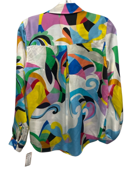 L'agence Size XS White & Multi Missing Fabric Tag Silk Feel Button Up Shirt Top White & Multi / XS