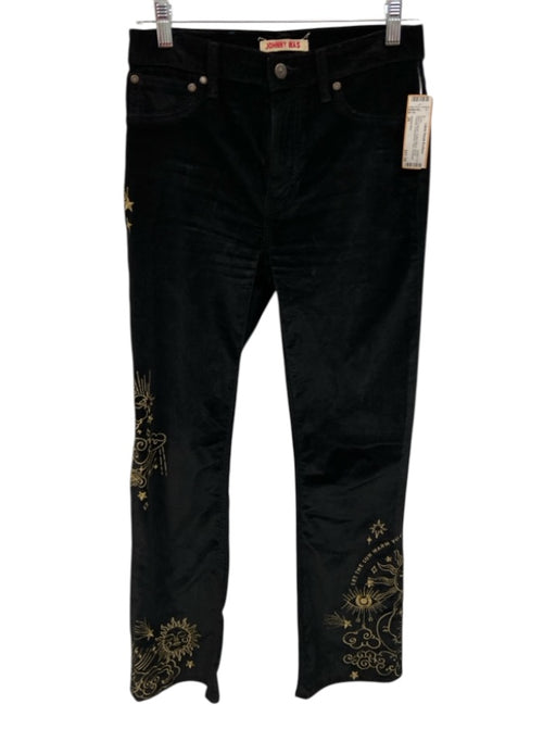 Johnny Was Size 26 Black & Brown Cotton Blend Velvet Celestial Embroidered Pants Black & Brown / 26