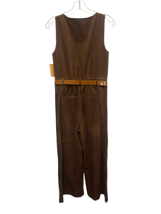 ME+EM Size Est S Brown Cotton Deep V Neck Corduroy Sleeveless Wide Leg Jumpsuit Brown / Est S