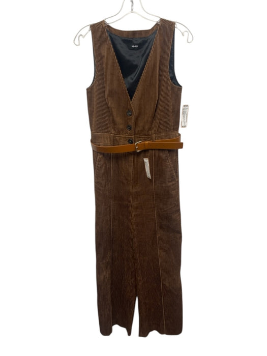 ME+EM Size Est S Brown Cotton Deep V Neck Corduroy Sleeveless Wide Leg Jumpsuit Brown / Est S