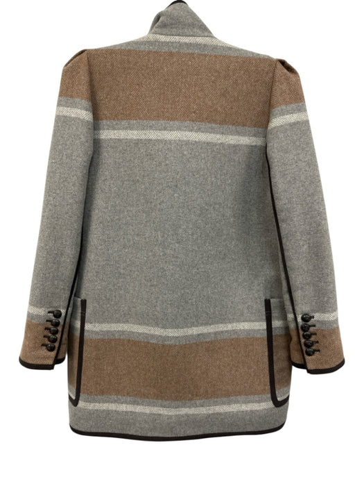 Veronica Beard Size S Gray, Brown & Cream Wool Blend Zip Front Patch Pocket Coat Gray, Brown & Cream / S