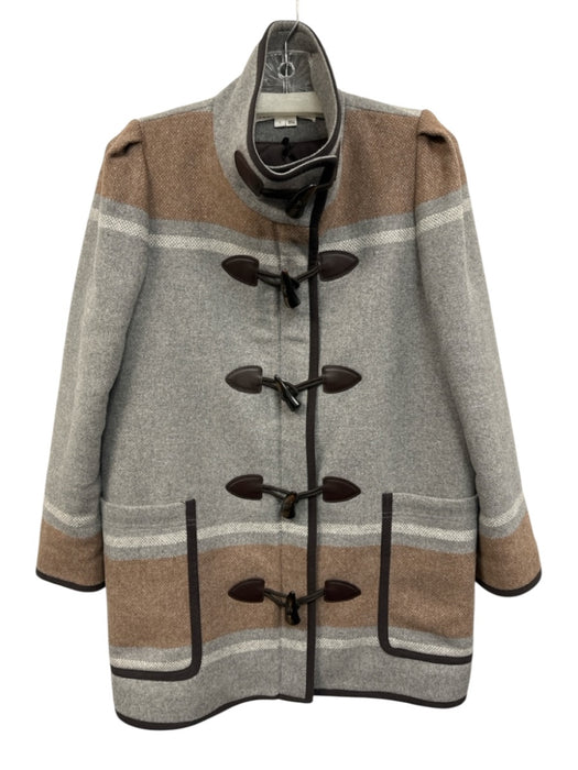 Veronica Beard Size S Gray, Brown & Cream Wool Blend Zip Front Patch Pocket Coat Gray, Brown & Cream / S
