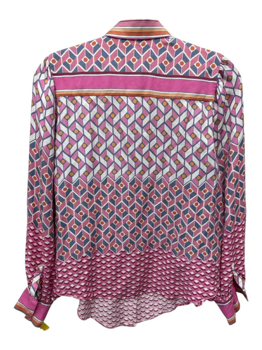Hale Bob Size S Pink & Multi Viscose Blend Geo Print Button Down Long Sleeve Top Pink & Multi / S