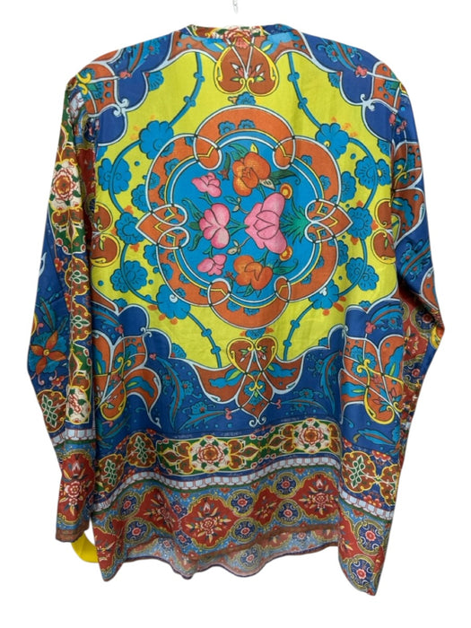 Johnny Was Size XS Blue & Multi Silk Tie Front Pintuck Abstract FLoral Top Blue & Multi / XS