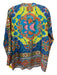 Johnny Was Size XS Blue & Multi Silk Tie Front Pintuck Abstract FLoral Top Blue & Multi / XS