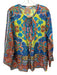 Johnny Was Size XS Blue & Multi Silk Tie Front Pintuck Abstract FLoral Top Blue & Multi / XS
