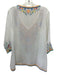 Johnny Was Size S White & Multi No Fabric Tag V Neck 3/4 Sleeve Semi Sheer Top White & Multi / S
