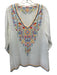 Johnny Was Size S White & Multi No Fabric Tag V Neck 3/4 Sleeve Semi Sheer Top White & Multi / S
