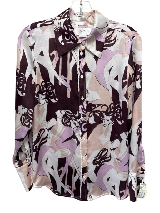 VVB Victoria Beckham Size Est XS Pink, Purple & White No Fabric Tag Collared Top Pink, Purple & White / Est XS