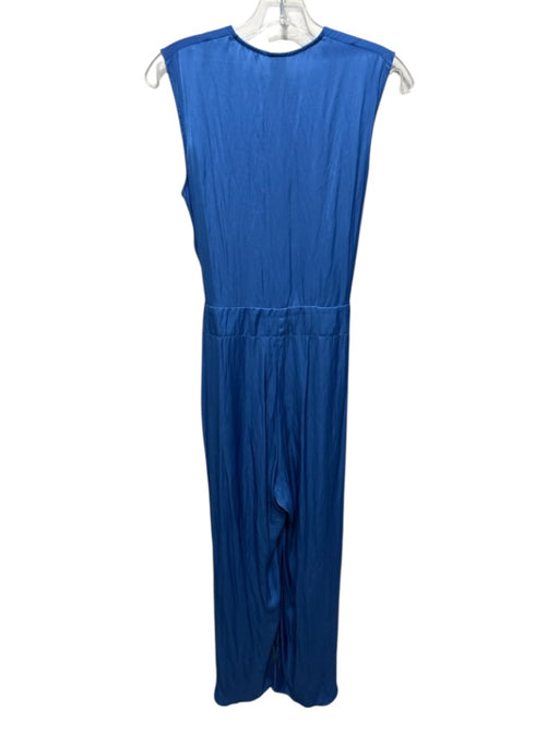 Maria + Cornejo Size 4 Blue No Fabric Tag V Neck Zip Front Satin Jumpsuit Blue / 4