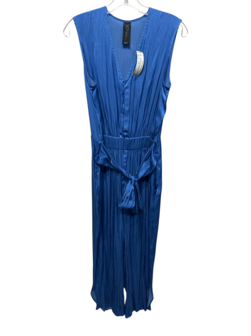 Maria + Cornejo Size 4 Blue No Fabric Tag V Neck Zip Front Satin Jumpsuit Blue / 4