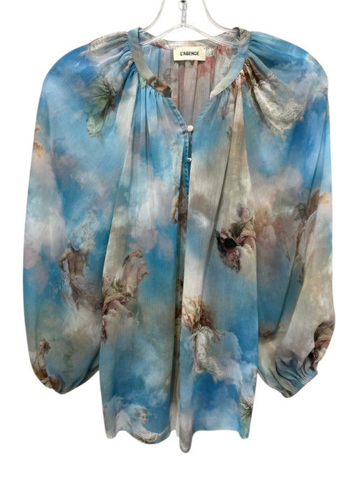 L'agence Size Est S Blue & Multi No Fabric Tag Button Front Graphic Print Top Blue & Multi / Est S